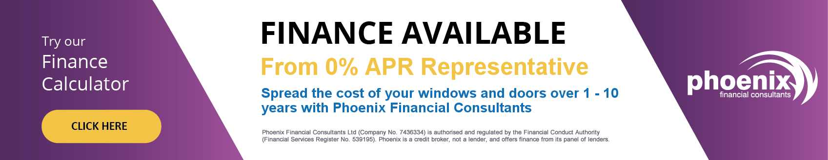 Finance Available for Windows and Doors, From 0% APR Representative, Phoenix Financial Consultants